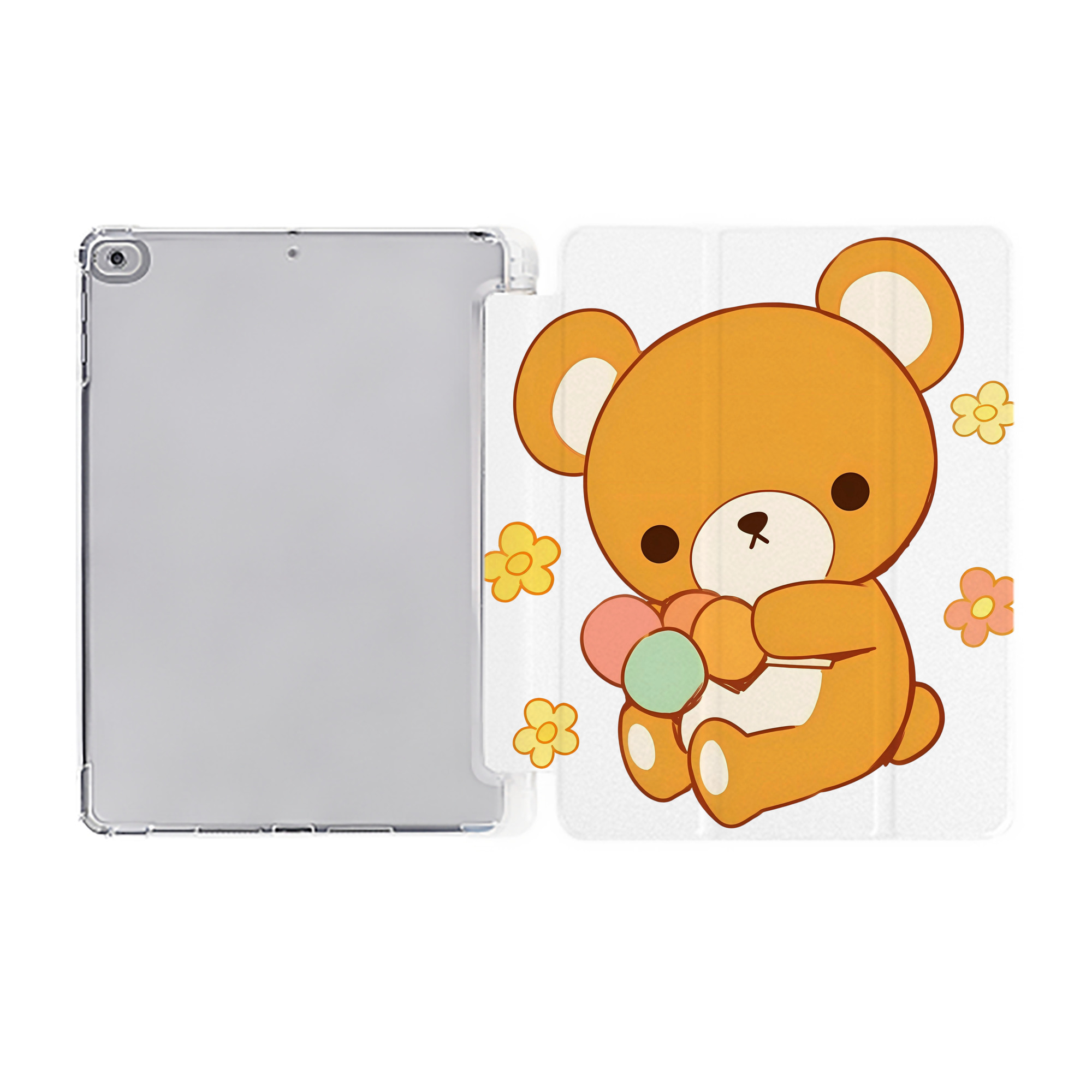 （画像用） リラックマ リラックマ キイロイトリ Rilakkuma Korilakkuma Kiiroitori IPad ケース ペン収納付き 三つ折りスタンド PUレザー×シリコン 対応機種9.5/10.5/10.9インチ